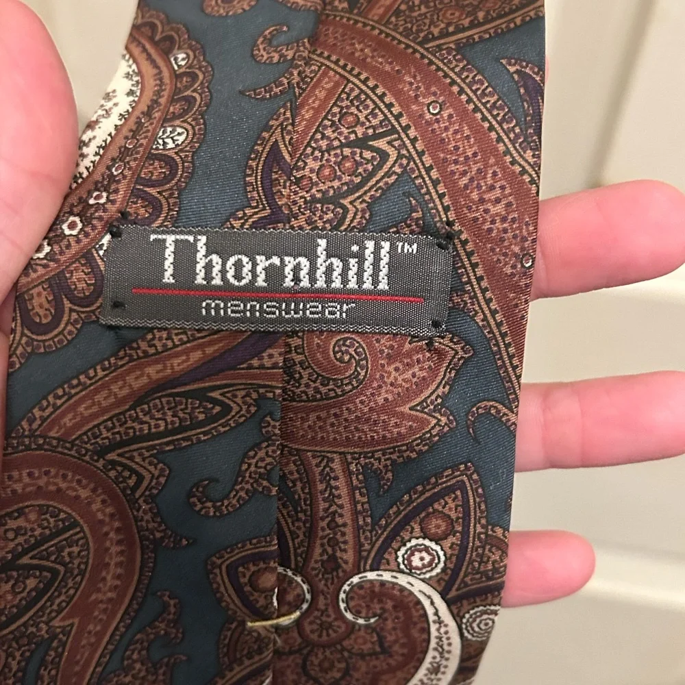 Handmade Thornhill Menswear Brown  and blue Paisley Tie